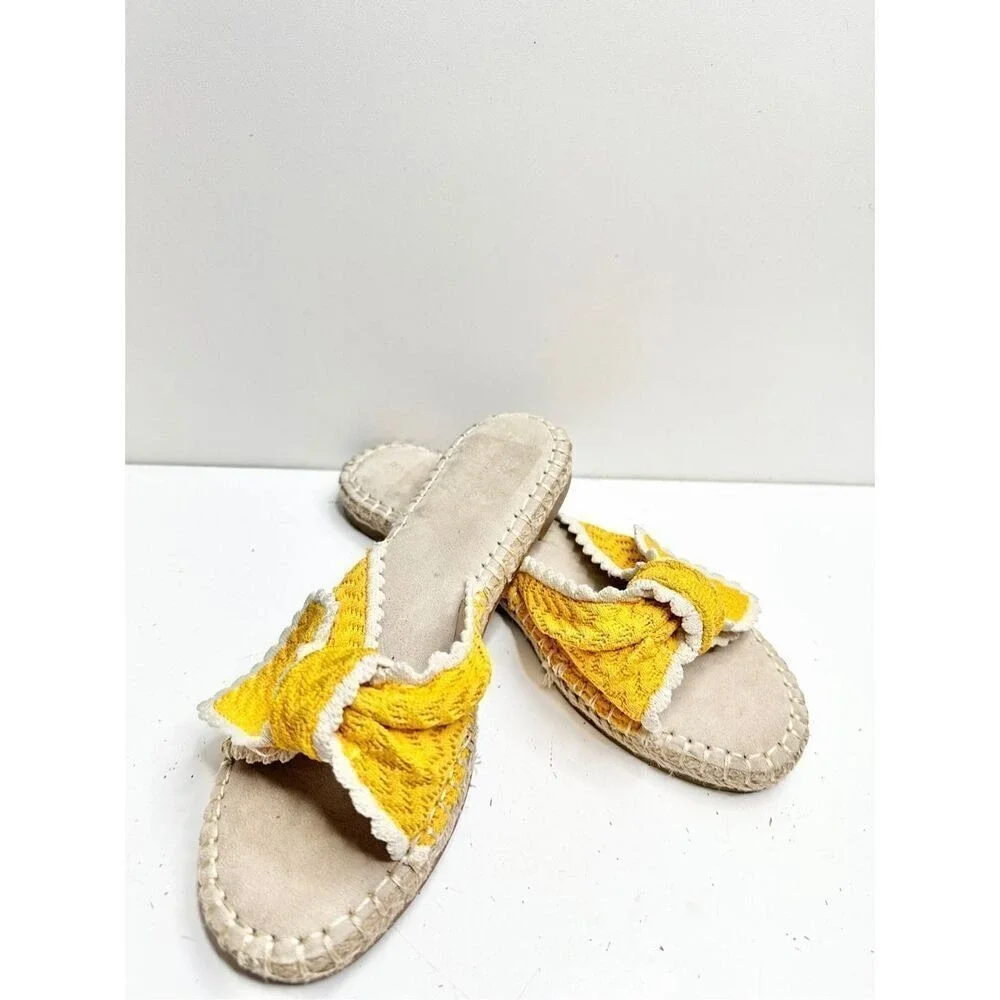 Bandolino Yellow Crochet Bow Espadrille Slide Sandals Womens Size 7.5M Flats